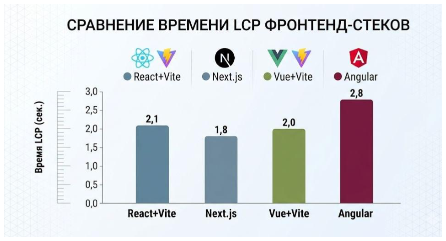 Рис. 1. Сравнение LCP для различных технологических стеков