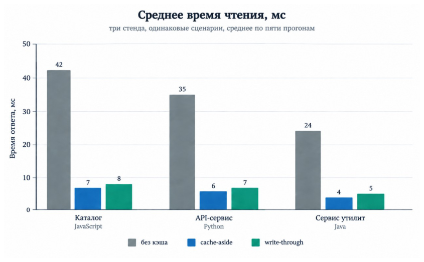 Рисунок 2. Сравнение времени чтения при разных стратегиях кэширования
